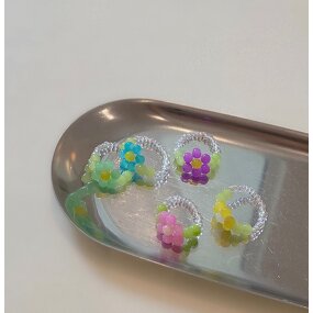 Finger Ring Manufacturer - Fashion INS Korean Flower Crystal Bead Elastic Summer Girls Jewelry