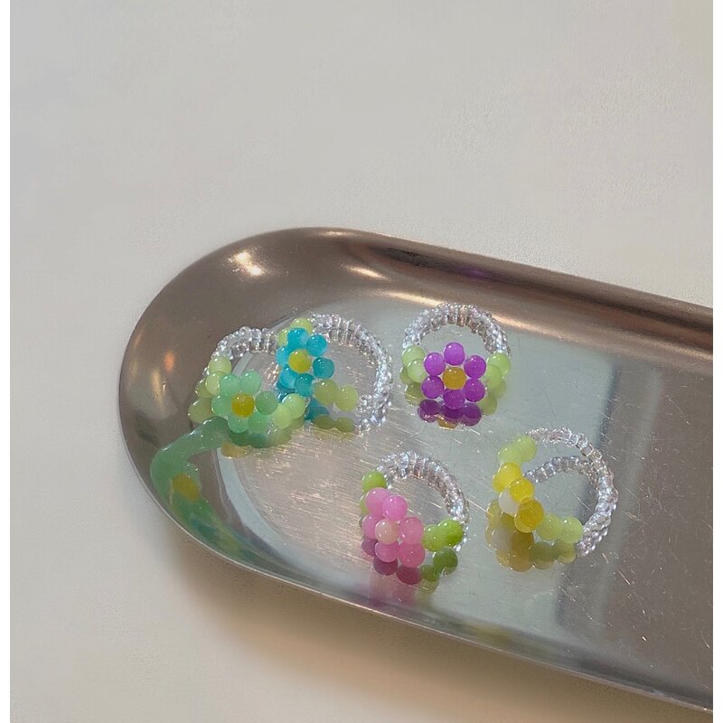Finger Ring Manufacturer - Fashion INS Korean Flower Crystal Bead Elastic Summer Girls Jewelry
