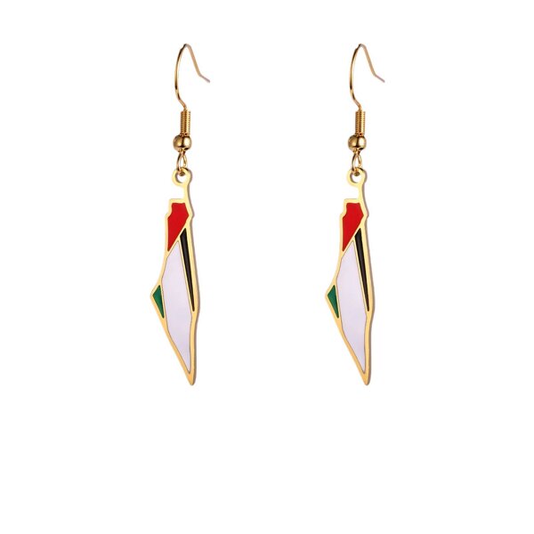 Drop Earrings Manufacturer - 18K Gold Enamel Palestine Map Flag Stainless Steel Supporting Women Jewelry