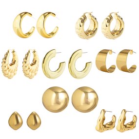 Stud Earrings Manufacturer - Geometric Punk CC Shape Alloy Thick Ring Hip Hop Party Women Fashion