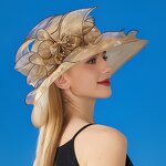 Women Hat Manufacturer - Premium Sinamay Organza Wide Brim Church Derby Wedding Tea Party Bridal Floral Lace
