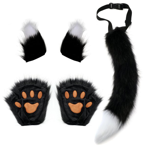 Cosplay Set Manufacturer - New Arrival Plush Beast Ear Headwear & Fingerless Gloves Faux Fur Anime Style