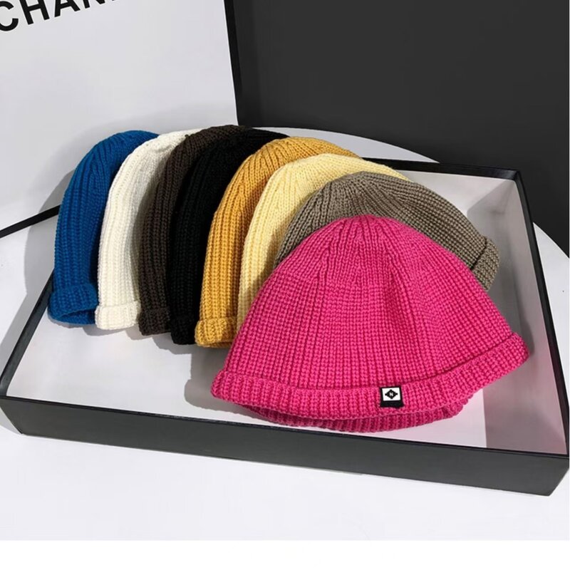Skull Hat Manufacturer - New Fashion Custom Logo Knitted Label Patch Plain Cuffed Waffle Beanie