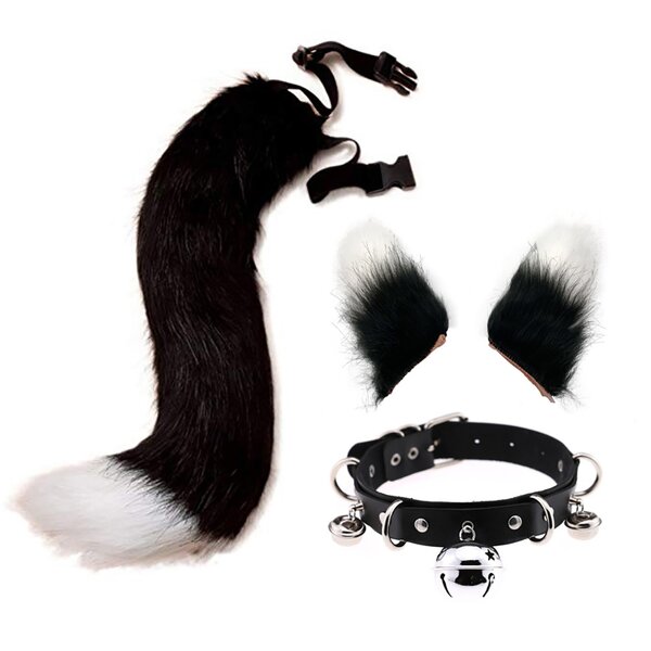 Choker Set Manufacturer - 3 Pcs Adjustable Fur Animal Tail Furry Wolf Fox Ear Headband Cosplay Props