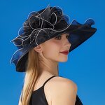 Women Hat Manufacturer - Premium Sinamay Organza Wide Brim Church Derby Wedding Tea Party Bridal Floral Lace