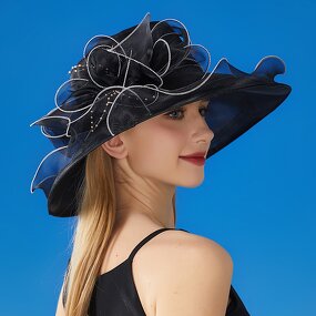 Women Hat Manufacturer - Premium Sinamay Organza Wide Brim Church Derby Wedding Tea Party Bridal Floral Lace