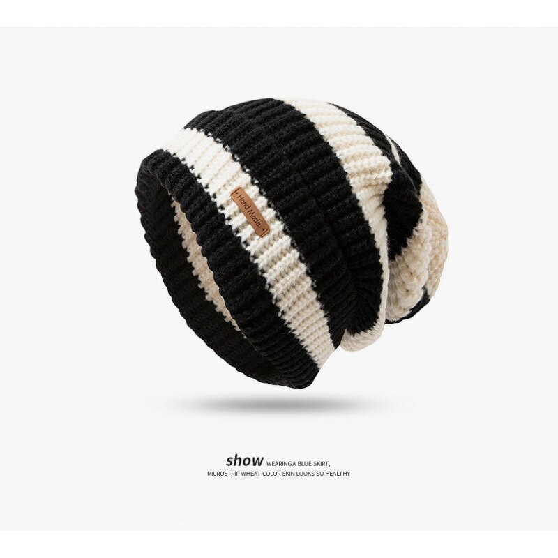 Knitted Hat Manufacturer - Casual Retro Y2K Stripe Adult Unisex Outdoor Winter Warm Custom Leather Logo