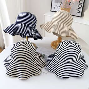 Fisherman Hat Manufacturer - High-End Unisex 100% Polyester Denim Striped All-Season Sun Protection