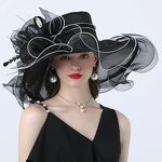 Women's Hat Manufacturer - Elegant Rose Kentucky Derby Church Wide Brim Wedding Tea Party Bride Dual Use Organza