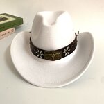 Fedora Manufacturer - OEM ODM New Design Retro Wholesale Cowboy Safety Party White Wool Felt Wide Rolled Brim