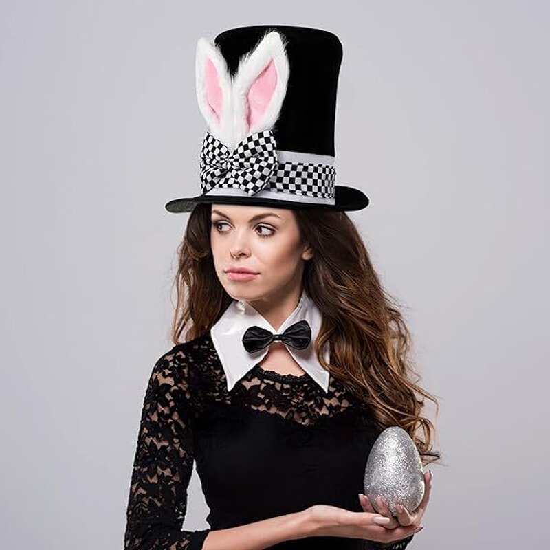 Rabbit Costume Hat Manufacturer - Wholesale Easter Adult Black Velvet Bunny Ear Top Hat for Theme Party