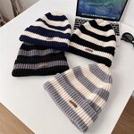 Knitted Hat Manufacturer - Casual Retro Y2K Stripe Adult Unisex Outdoor Winter Warm Custom Leather Logo