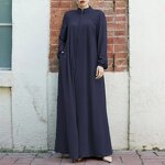 Muslim Cardigan Dress Manufacturer - Vertical Collar Zipper Sluffed Pocket Loose