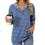 Women's Hoodie Manufacturer - Striped Contrasting Button Hooded Patchwork Loose Casual