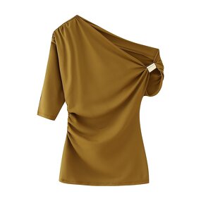 Short Sleeve Top Manufacturer - 2025 Metal Buckle Diagonal Shoulder Asymmetric Simple