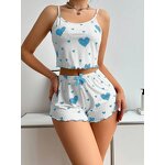 Women's Pajamas Set Manufacturer - Heart Pattern Camisoles Shorts 2 Piece Nighty Casual