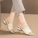 Women's Medium Heel Sandals Manufacturer - 2025 Summer Outerwear Fashion Soft Leather