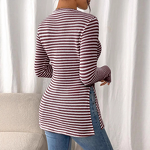 Striped Base Shirt Manufacturer - Round Neck Slit Long Sleeved Versatile Casual