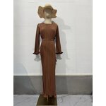 Casual Dress Manufacturer - O-Neck Long Sleeve Pleated with Belt for Autumn Parties