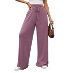 Women's Casual Pants Manufacturer - Solid Color Drawstring Loose Pit Stripe Brushed Elastic