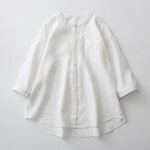 Cotton Casual Blouse Manufacturer - Three-quarter Sleeve Stand Collar Button for Women Summer