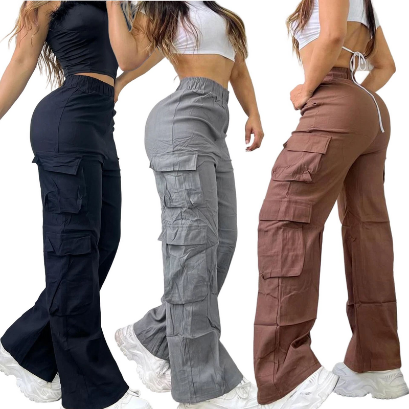 Women's Workwear Pants Manufacturer - High Waist Wide Leg Multiple Pockets Casual