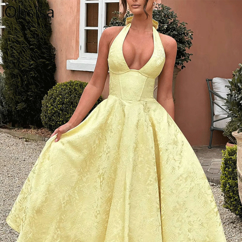 Women's Evening Dress Manufacturer - 2025 V-neck Hanging Neck Sleeveless Bareback Waist