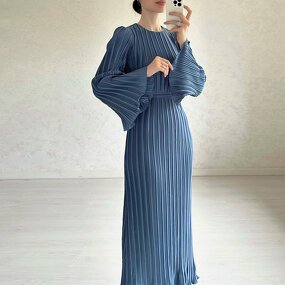 Casual Dress Manufacturer - O-Neck Long Sleeve Pleated with Belt for Autumn Parties