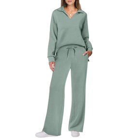 Women's Pants Set Manufacturer - Long Sleeved Drawstring Solid Color Commuting