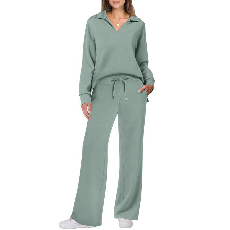 Women's Pants Set Manufacturer - Long Sleeved Drawstring Solid Color Commuting