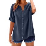 Casual Shirt Manufacturer - 2025 V-neck Loose Button Short Sleeve for Women Spring Summer