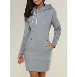 Women's Hoodie Dress Manufacturer - Turtleneck Long-Sleeved Solid Color Casual Lined