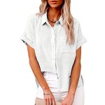 Cotton Linen T-shirt Manufacturer - Lapel Button Short Sleeve Loose for Women Summer