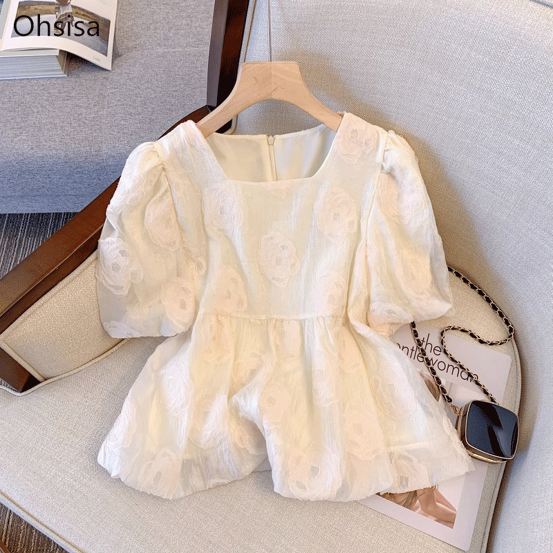 Kids' Chiffon Shirt Manufacturer - Summer Square Collar Bubble Sleeve Short Sleeved Girl