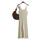 Knitted Suspender Dress Manufacturer - Solid Color Back Slit Bag Buttocks for Women Summer