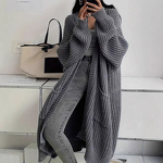 Women's Cardigan Manufacturer - Long Over Knee Loose Thick Knitted Jacket Autumn Winter