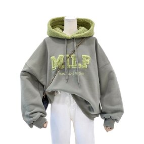 Women's Fleece Hoodie Manufacturer - Add Lamb Wool Letter Embroidery Loose Wholesale