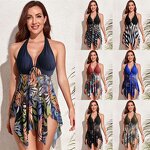 Women's Bikini Set Manufacturer - Mesh Dress Style Halter-neck Printed Bra Briefs