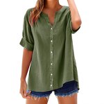 Casual Shirt Manufacturer - 2025 V-neck Loose Button Short Sleeve for Women Spring Summer