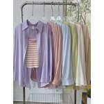 Women's 2-Piece Set Manufacturer - Sunscreen Shirt Loose Solid Color Collar Top