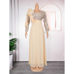African Evening Gown Manufacturer - 2025 Plus Size Long Sleeve Sequined Flower High Waist