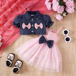 Baby Girl Suit Set Manufacturer - Denim Jacket Sling Lace Dress Head-Free Headdress