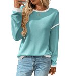 Women's Knitted Top Manufacturer - Line Splicing Solid Color Long Sleeved Round Neck Loose