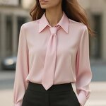 Women's French Shirt Manufacturer - 2025 Autumn Solid Color Casual Tie Long Sleeve
