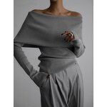 Women's Off Shoulder Top Manufacturer - Long Sleeved Knitted Solid Color One Shoulder Sexy Slim