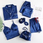Women's Sleepwear Set Manufacturer - Satin Seven Piece Set Ice Silk Long Sleeved Solid Color