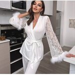 Women's Nightgown Set Manufacturer - 2025 Stitching Lace V-neck Sexy Elegant 2-Piece