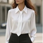 Women's French Shirt Manufacturer - 2025 Autumn Solid Color Casual Tie Long Sleeve