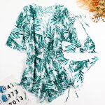 Women's Bikini Set Manufacturer - 3 Piece Spaghetti Strap Bra Jumpsuit Printed Swimwear