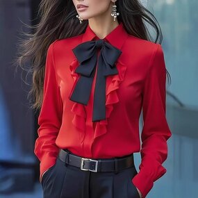 Women's Shirt Manufacturer - 2025 Autumn Lace up Bow Ruffle Design Elegant Urban